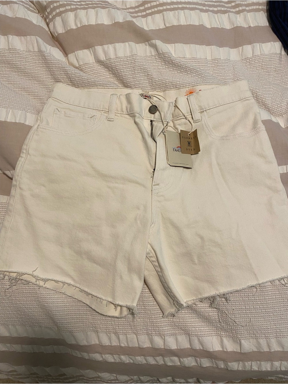 Faherty Cream Raw-Hem High-Rise Denim Shorts
